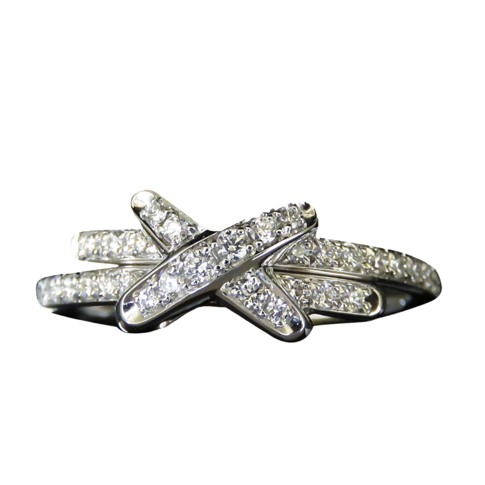 Bague Chaumet "Jeux de Liens" or gris 18k diamants de 2018. Taille 58 . Full set.