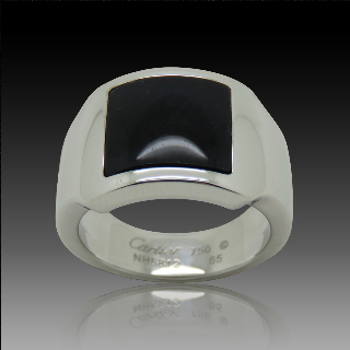 Bague Cartier Or gris 18k "Santos", Oeil de Faucon, Taille 65. vers 2000.