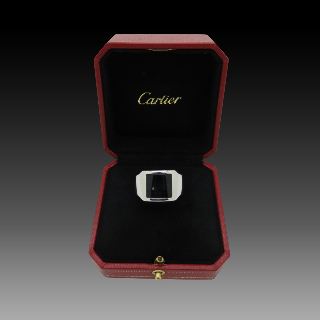 Bague Cartier Or gris 18k "Santos", Oeil de Faucon, Taille 65. vers 2000.