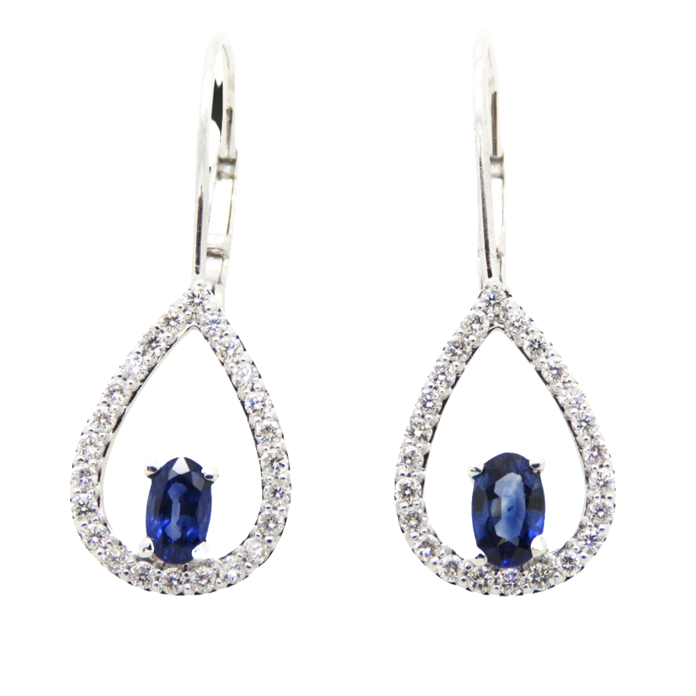 Boucles d'oreilles en Or Gris 18k avec Saphirs et Diamants Brillants.