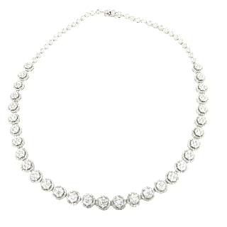 Parure Collier et Boucles Diamants brillants soit 14,02 Cts G-VS en Or gris 18k. 43 cm