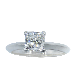 Solitaire en Platine et Diamant Taille Princesse de 1,23 Cts G-VVS1 . 