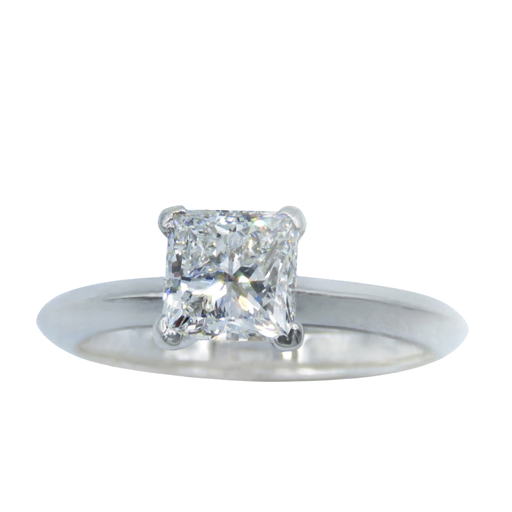 Solitaire en Platine et Diamant Taille Princesse de 1,23 Cts G-VVS1 . 