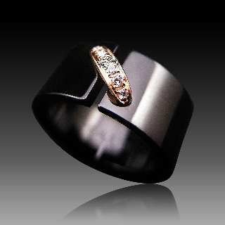 Bague Chaumet "Liens" en céramique noire or rose 18k diamants. taille 56