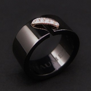 Bague Chaumet "Lien" en céramique noire or rose 18k diamants. taille 56