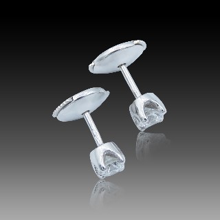 Puces d'oreilles or gris 18k avec 2 diamants de 0,18 Ct qualité G-VS.