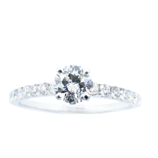 Solitaire Diamant brillant 0.51 Cts G-P1 en Or 18 Cts + 0.30 Cts.