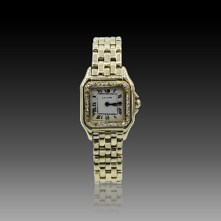 Montre Cartier dame "Panthère" Or 18k massif Diamants quartz Vers 1995.