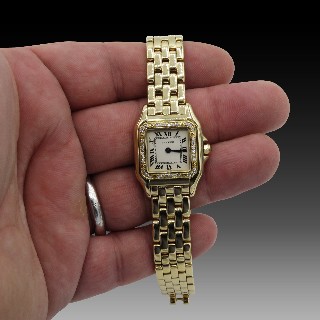 Montre Cartier dame "Panthère" Or 18k massif Diamants quartz Vers 1995.