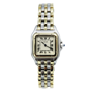 Montre Cartier dame "Panthère" Or 18k  3 rangs et acier quartz Vers 1995.