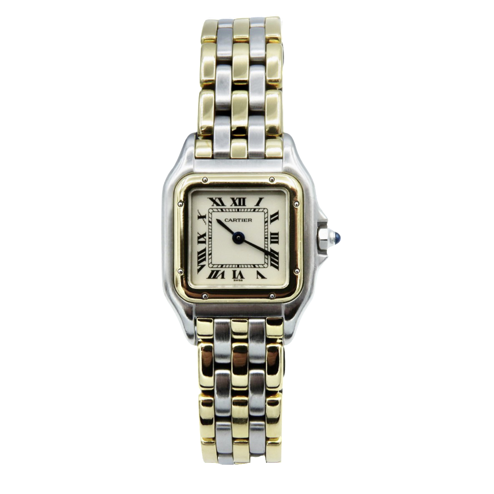 Montre Cartier dame "Panthère" Or 18k  3 rangs et acier quartz Vers 1995.