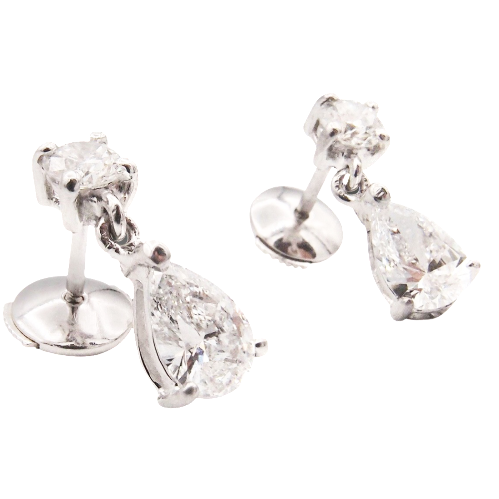 Boucles d'oreilles Or gris 18k Diamants poire 0.60 Ct et 0.62 Ct D-VS1 et IF