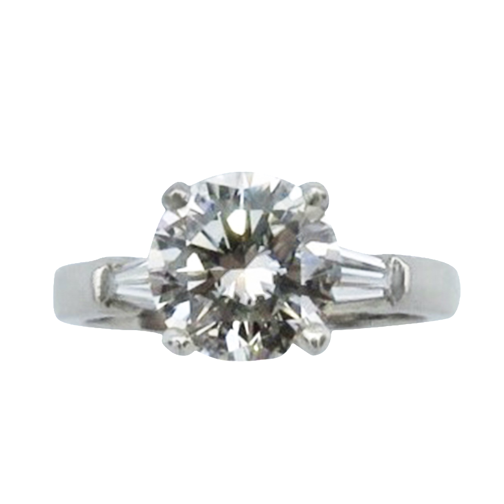 Solitaire en Platine avec Diamant Brillant de 2.13 Cts G-VS1 (HRD) + 2 tapers.