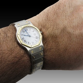 Montre Cartier homme "Santos" Octogonale en or et acier automatique de 1994. Full set.