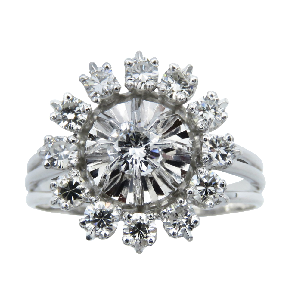 Bague entourage en Or Gris 18K avec Diamants . Vers 1970 Bague entourage en Or Gris 18K avec Diamants . Vers 1970