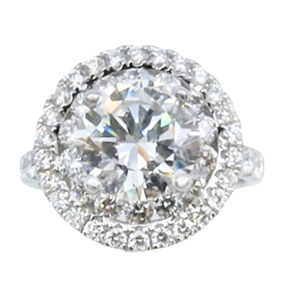 Solitaire en Or gris 18 Cts avec Diamant brillant 2.44 Cts F-VVS2 + 1.29 Cts.l