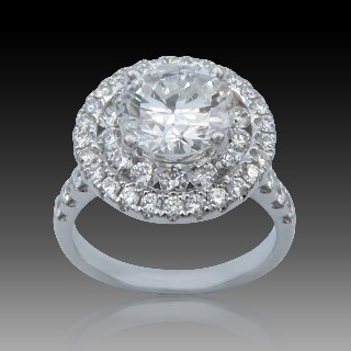 Solitaire en Or gris 18 Cts avec Diamant brillant 2.44 Cts F-VVS2 + 1.29 Cts.