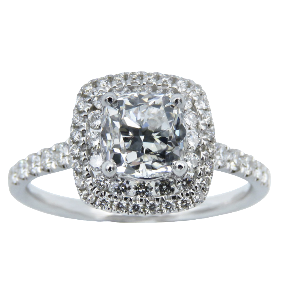 Solitaire Diamant taille Coussin de 1.27 Cts E-VS1. Or gris 18k  .Taille 53.