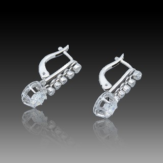  Boucles d'oreilles Dormeuses en or gris 18k et Platine vers 1960 avec Diamants 1,90 Cts