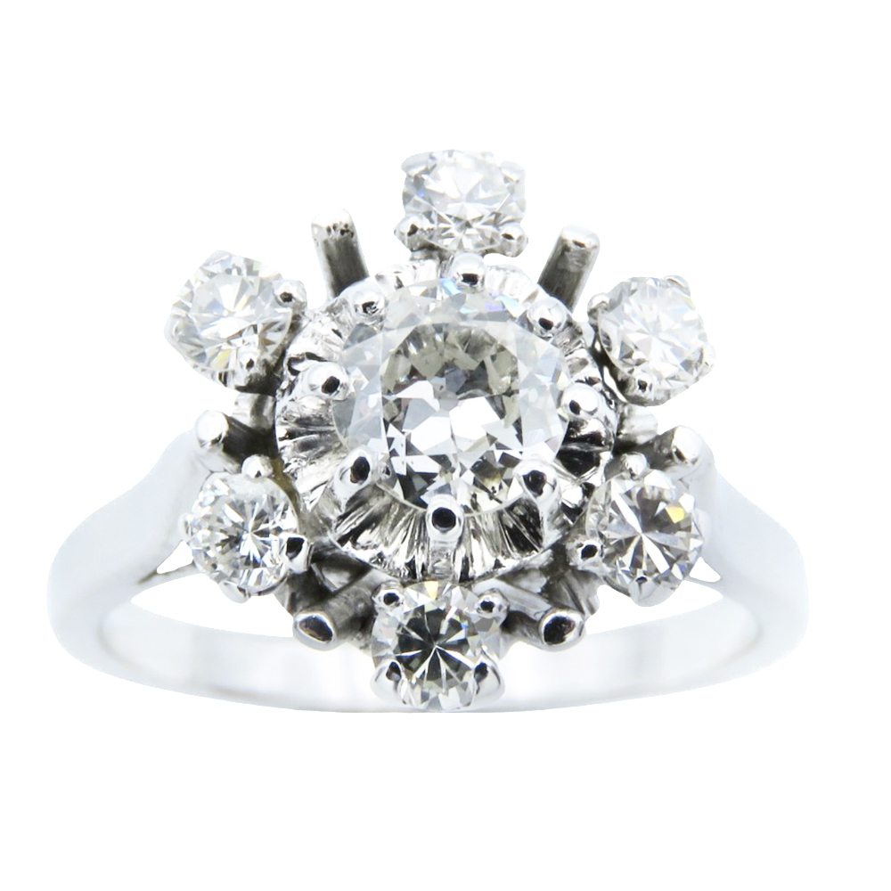 Bague entourage en Or Gris 18K avec Diamants . Vers 1970 Bague entourage en Or Gris 18K avec Diamants . Vers 1970