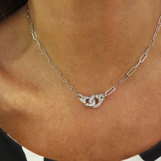 Collier Dinh Van Menottes R10  Or Gris 18 k et diamants