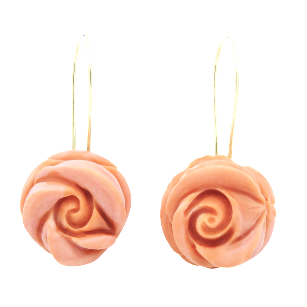 Boucles d'oreilles Pendantes en Or jaune 18k et Corail. Boucles d'oreilles Pendantes en Or jaune 18k et Corail.