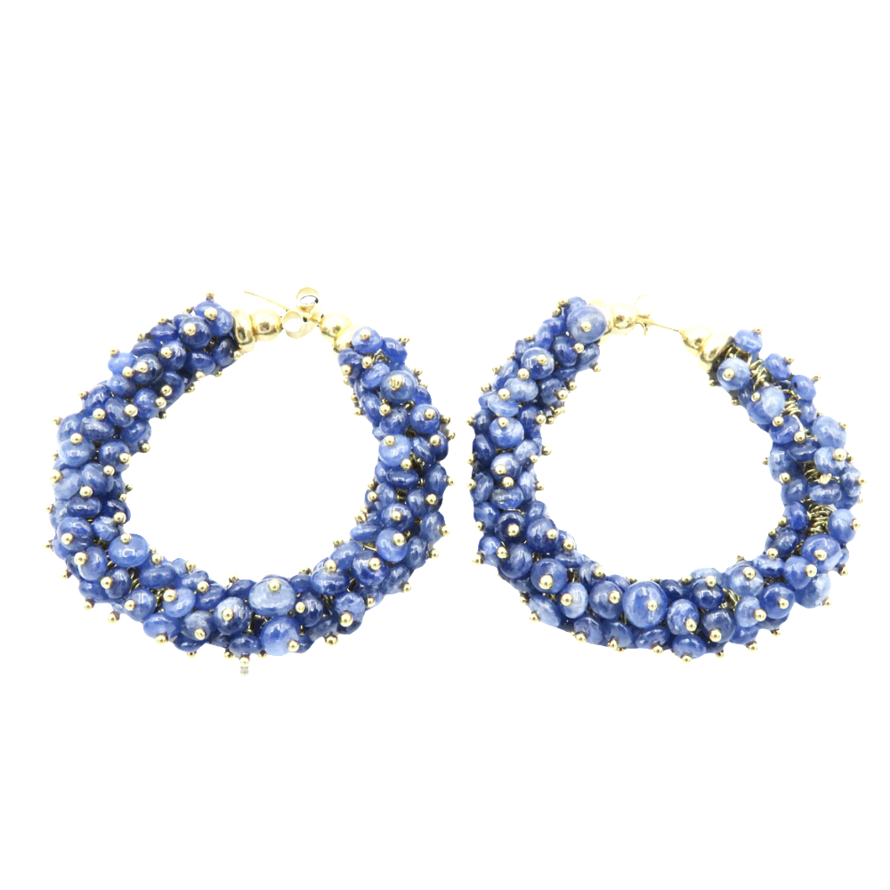 Boucles d'oreilles Créoles en Or jaune 18k et Saphirs Bruts Boucles d'oreilles Créoles en Or jaune 18k et Saphirs Bruts