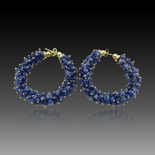 Boucles d'oreilles Créoles en Or jaune 18k et Saphirs Bruts Boucles d'oreilles Créoles en Or jaune 18k et Saphirs Bruts