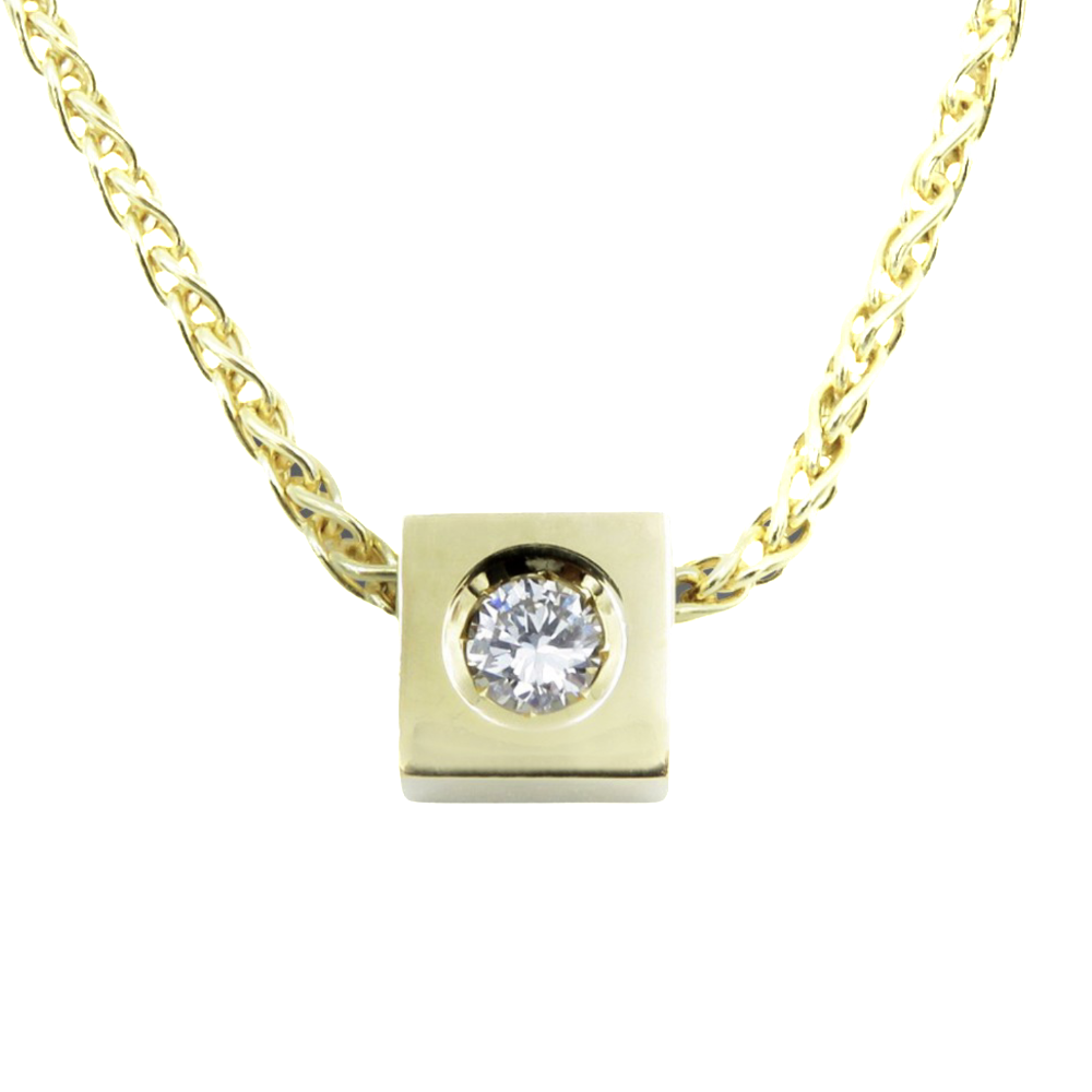 Collier pendentif en Or jaune 18k  avec diamant de 0,18 Cts G-VS