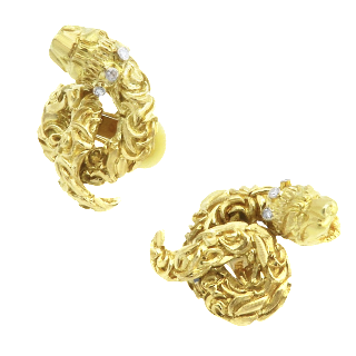 Boucles d'oreilles Clips ZOLOTAS "Têtes de Lion" or jaune 18k diamants. Poids : 21.90 Grs.