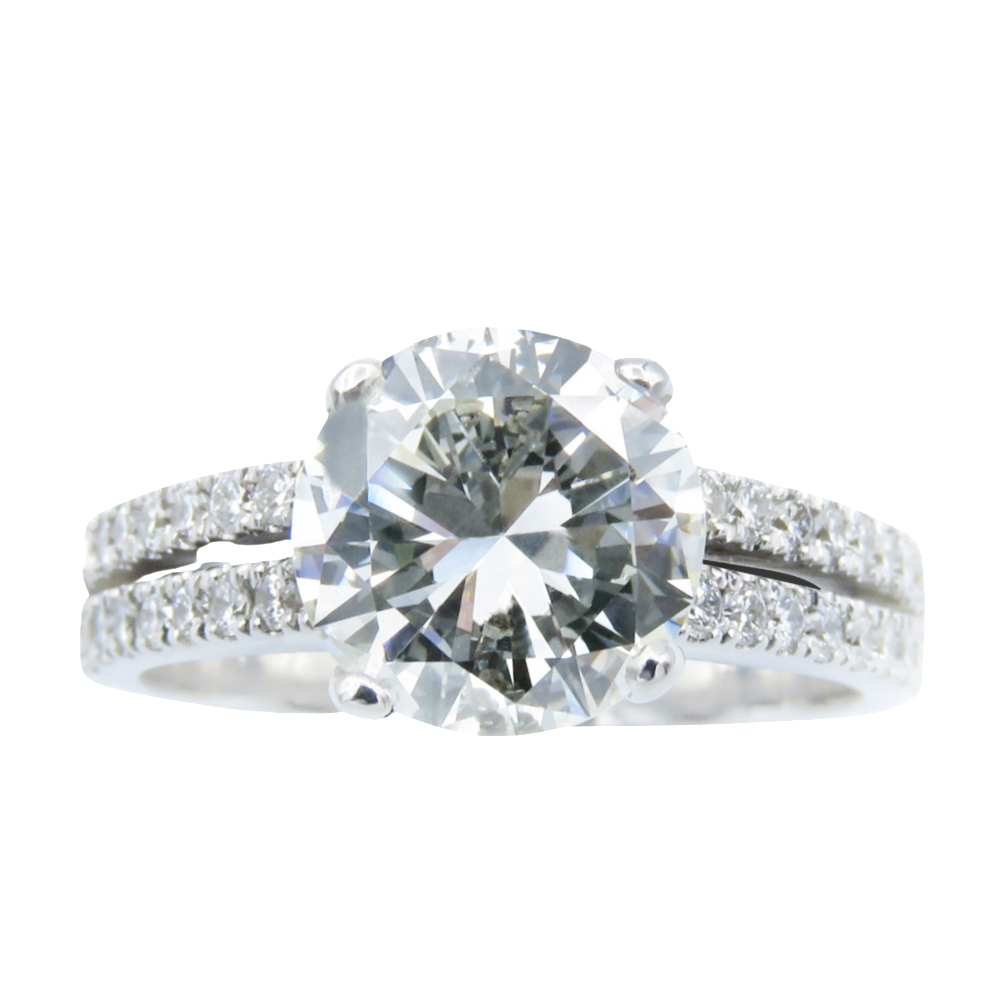 Solitaire en Or gris 18 Cts avec Diamant brillant 2.17 Cts H-P1+ 0.65 Cts.