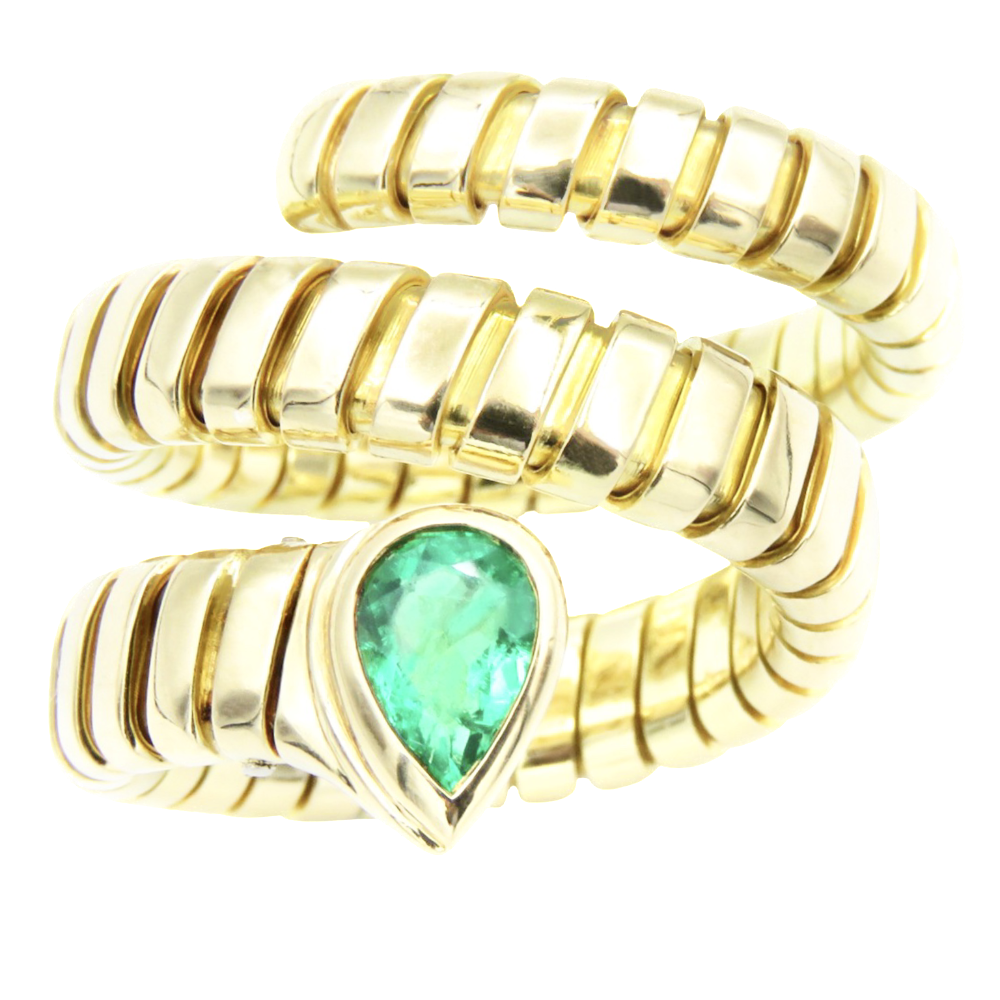 Bague Bulgari en Or jaune 18 Cts modèle "Serpenti" avec Emeraude Vers 2000