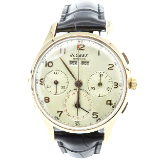  Montre GLOBEX Vintage Chronographe triple Quantième vers 1950 métal doré