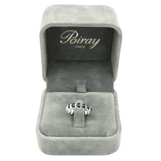 Alliance Poiray "Coeurs Perlés" en Or gris 18k émail noir. Taille 49