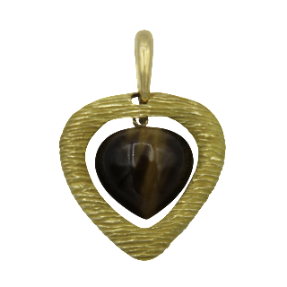 Pendentif Coeur Mauboussin Or jaune 18k oeil de tigre vers 1970