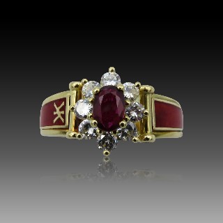 Bague Korloff "Enamel" Rubis, email,diamants en or jaune 18K .Taille 49