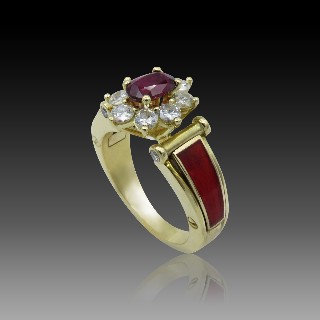 Bague Korloff "Enamel" Rubis, email,diamants en or jaune 18K .Taille 49