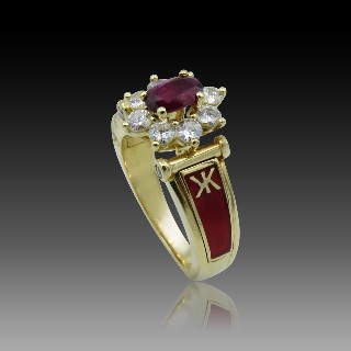 Bague Korloff "Enamel" Rubis, email,diamants en or jaune 18K .Taille 49