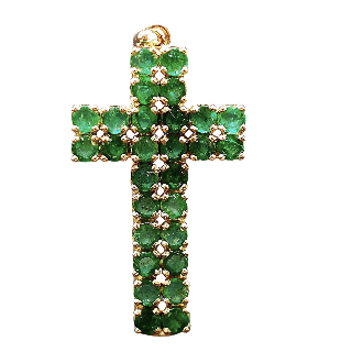 Pendentif Croix en or 18 carats et Emeraudes.