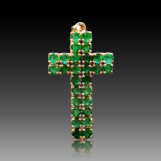 Pendentif Croix en or 18 carats et Emeraudes.