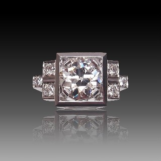 Bague Solitaire style Art Déco Diamant de 2.05 cts Cts H-VVS2 Or 18k.