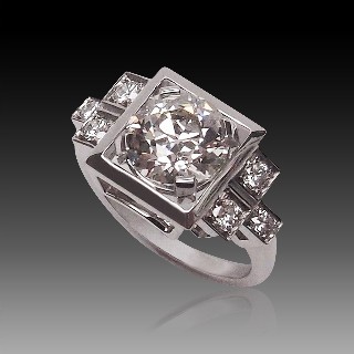 Bague Solitaire style Art Déco Diamant de 2.05 cts Cts H-VVS2 Or 18k.