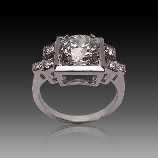 Bague Solitaire style Art Déco Diamant de 2.05 cts Cts H-VVS2 Or 18k.