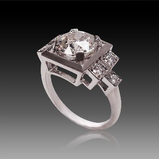 Bague Solitaire style Art Déco Diamant de 2.05 cts Cts H-VVS2 Or 18k.