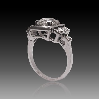 Bague Solitaire style Art Déco Diamant de 2.05 cts Cts H-VVS2 Or 18k.