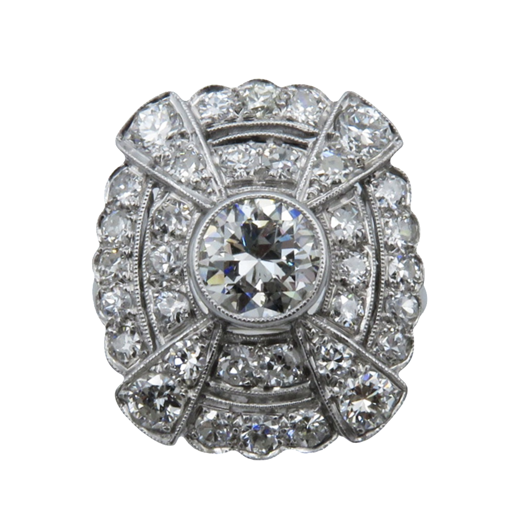 Bague entourage vers 1925 en platine avec 2,20 Cts Ct de Diamants. Taille 55