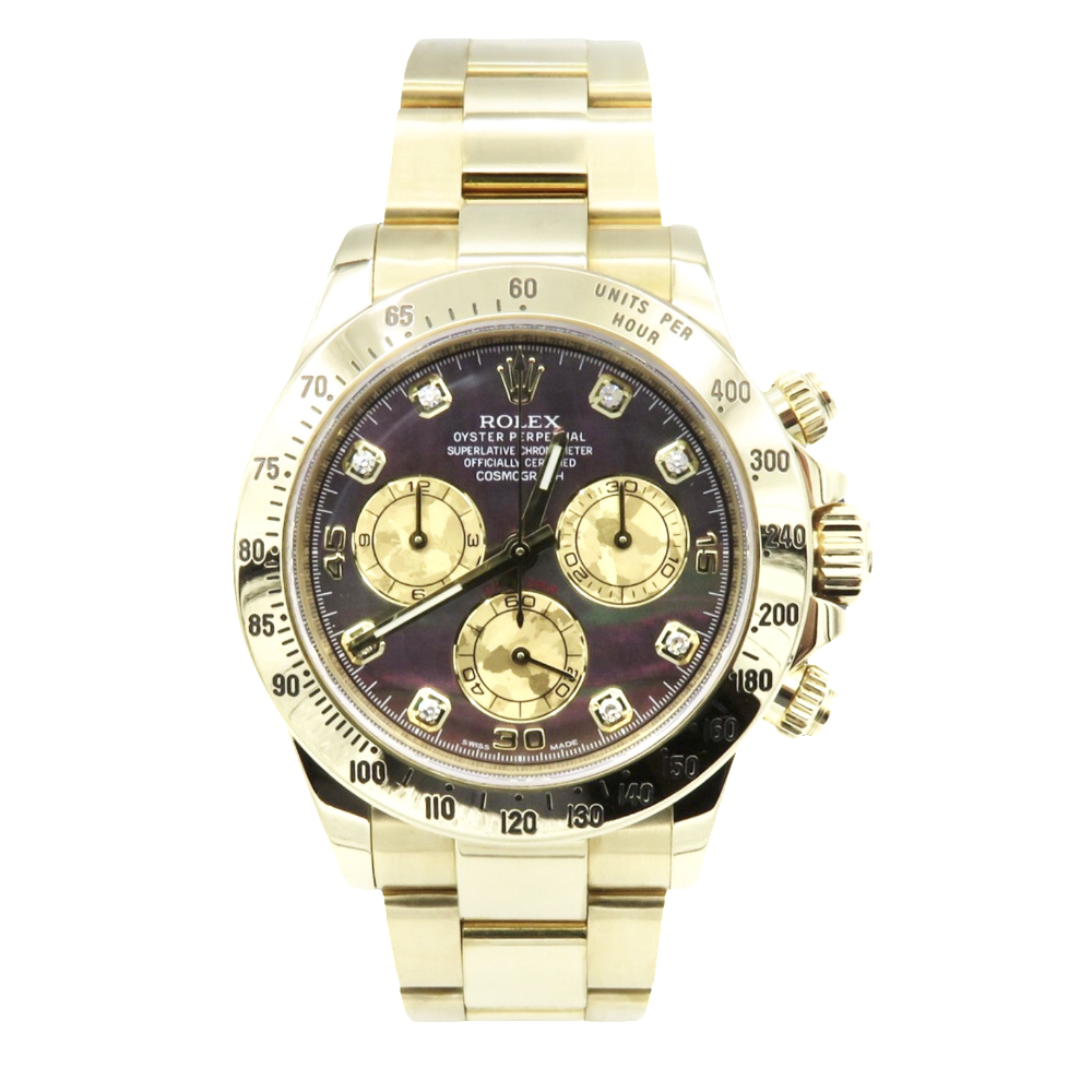 Montre Rolex Daytona Or jaune 18k de 2014. Ref: 116528. cadran nacre et diamants. Full set