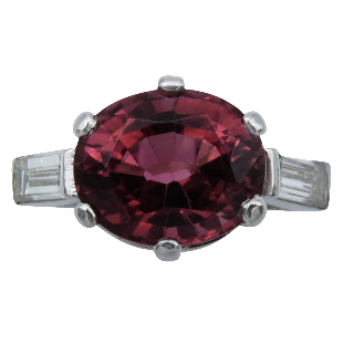 Bague en or gris 18k et platine  avec une Rubelite et diamants 