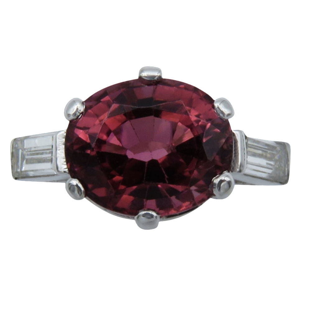 Bague en or gris 18k et platine  avec une Rubelite et diamants 