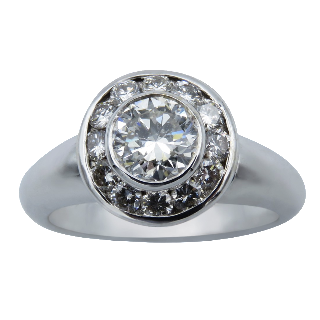 Bague entourage en or gris 18k avec 1,20 Cts Ct de Diamants. Taille 51